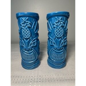PAIR of Tommy Bahama Tiki Mug‎ Blue Rum Ceramic Pineapple Hawaiian  7" Tall EUC